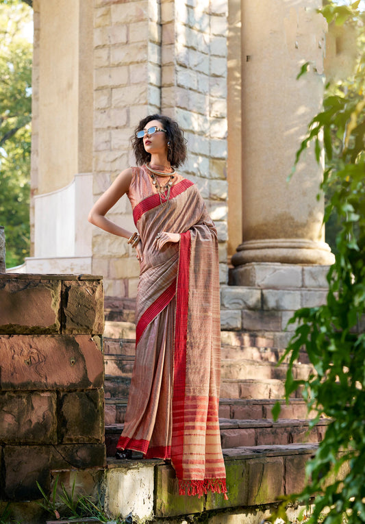 Brown Redbull  Pure Handloom Katan Saree