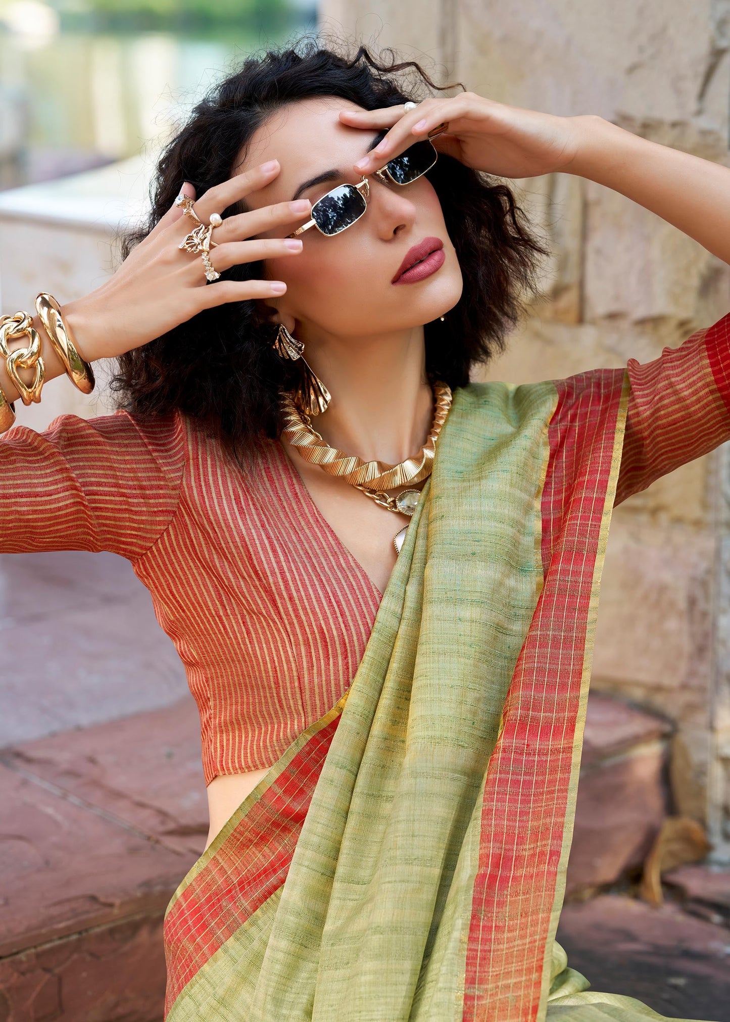 Pista Green Redbull Pure Handloom Katan Saree