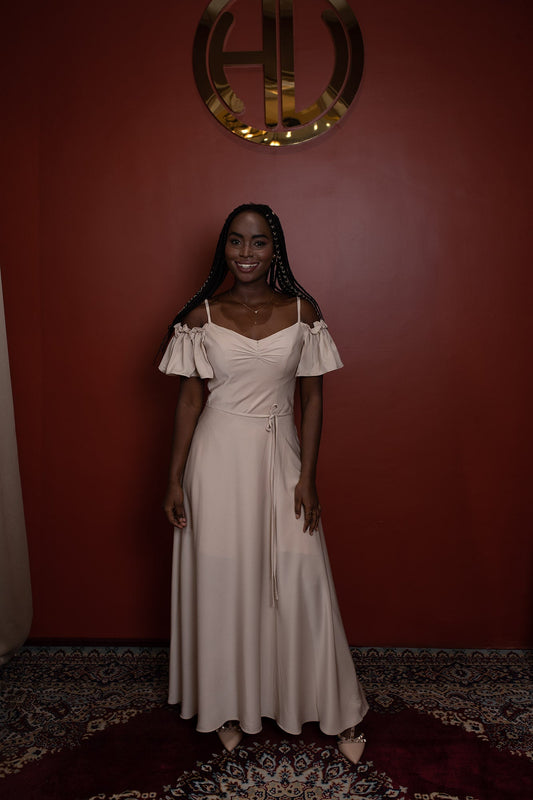 Nude Satin luminous luxe Ankle Length maxi Dress