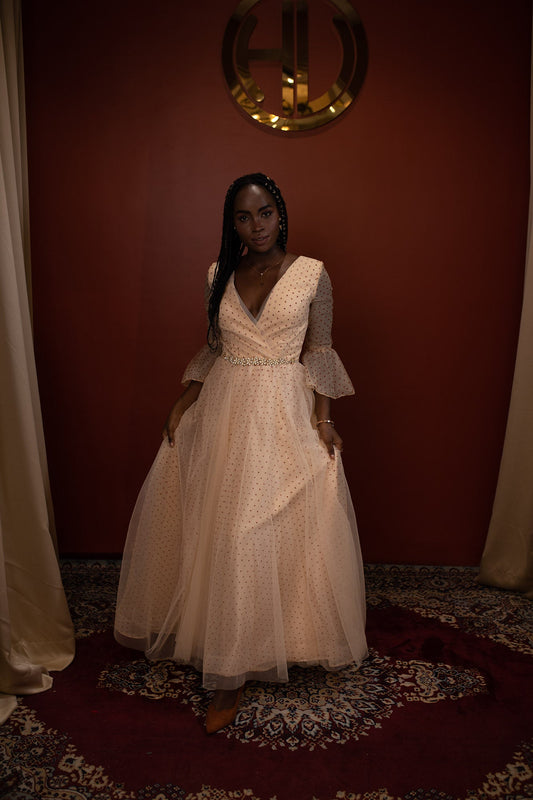 Pastel Yellow Tulle celestial chic Bridesmaid Gown