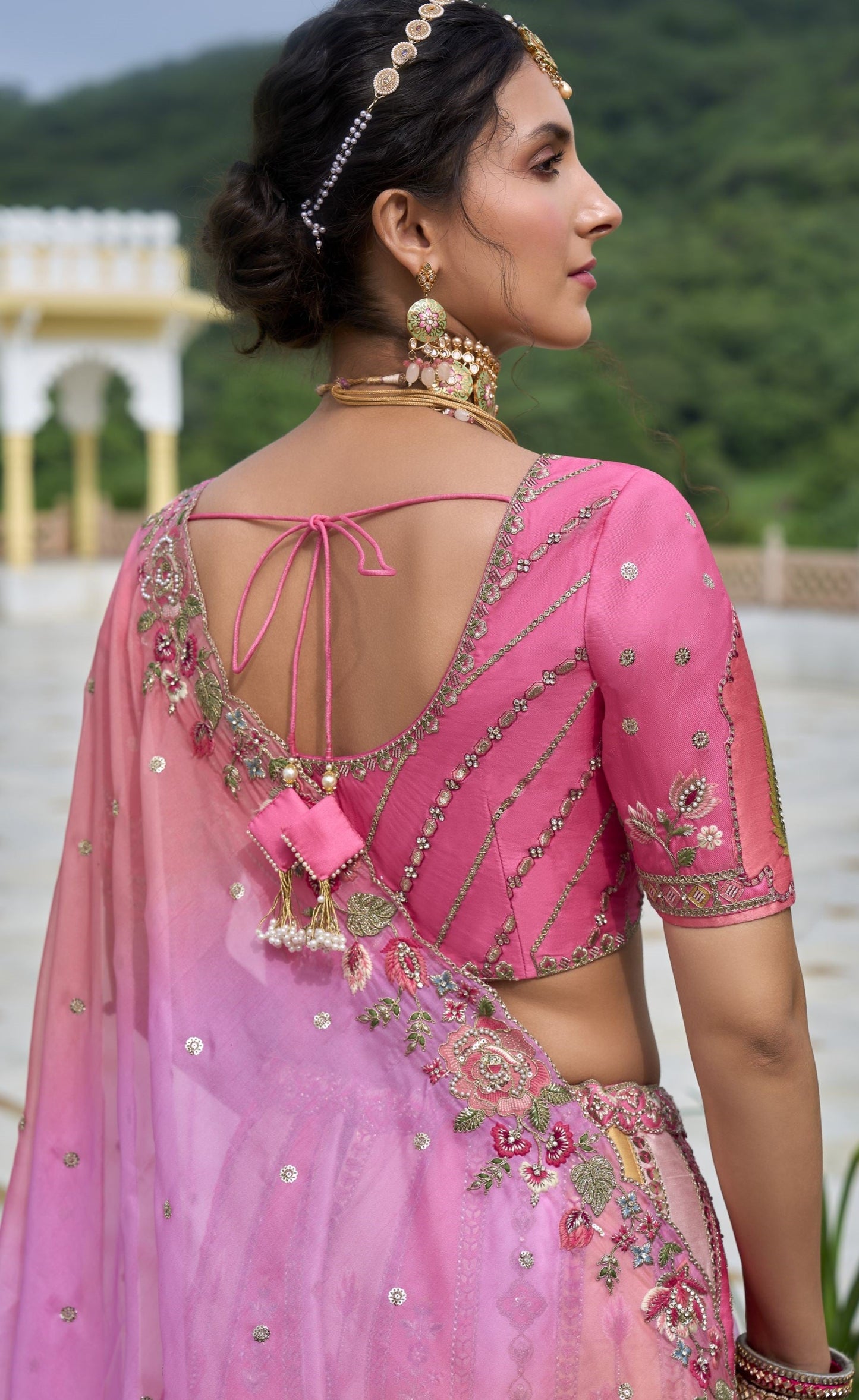 Pink Sequins Embroidery Silk Reception Lehenga