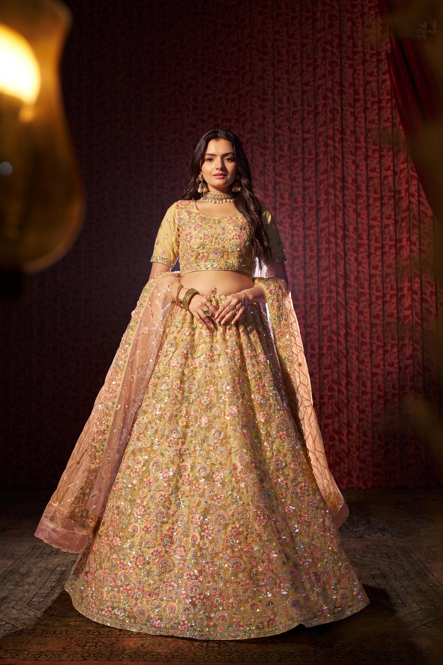 Beige Net Sequins & Zarkan Embroidered Bridal Lehenga