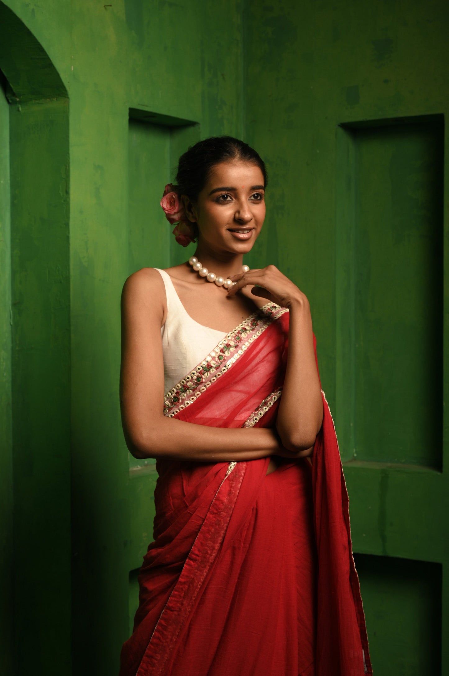 Dil Deewana I Red Mul Cotton Saree with Embroidered Lace Border