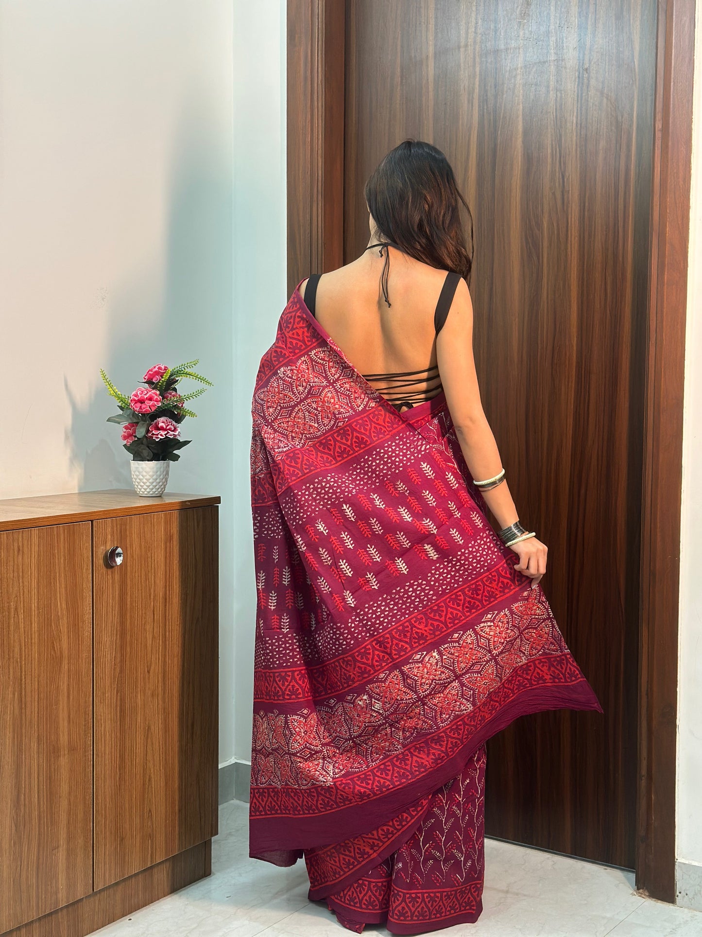 Mulberry Magic Purple & Maroon Floral Mulmul Saree