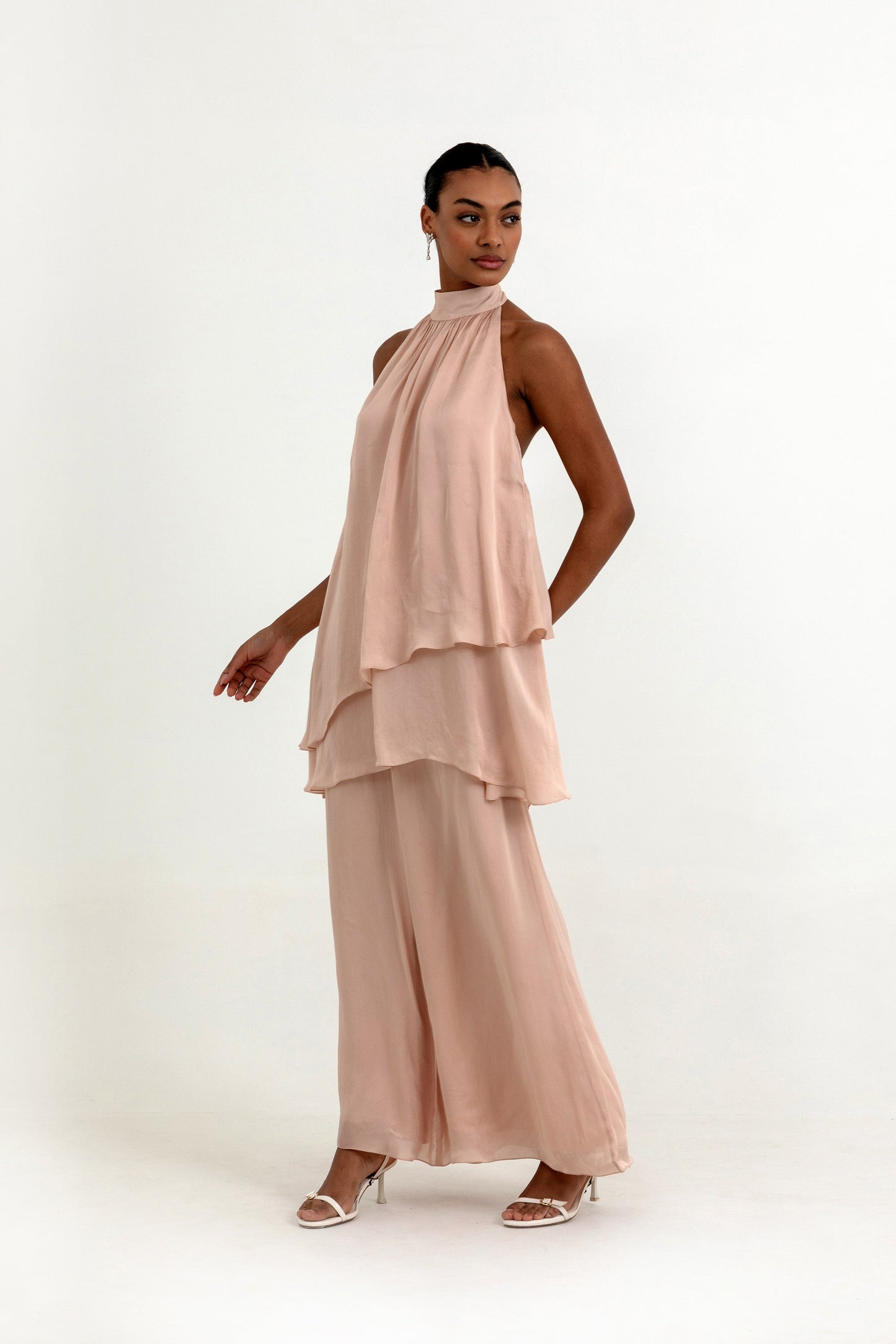 Claire peach Organza Party Wear Co-ord Set