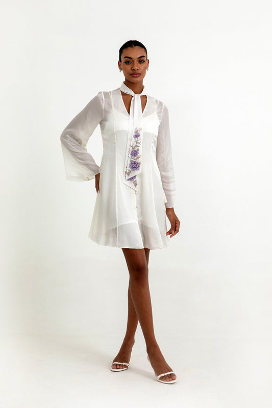 Aubrielle Satin Cocktail Dress in Morning White