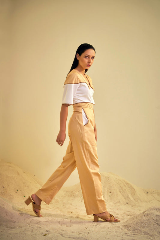 ADELINE  Beige and White  Jumpsuit