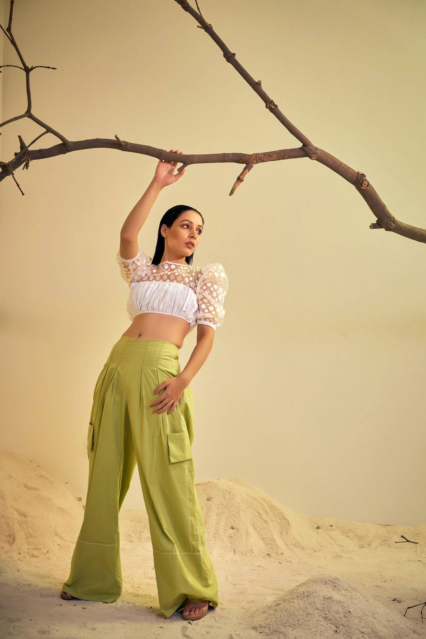 IRIS Peridot White , Green  crop top skirt