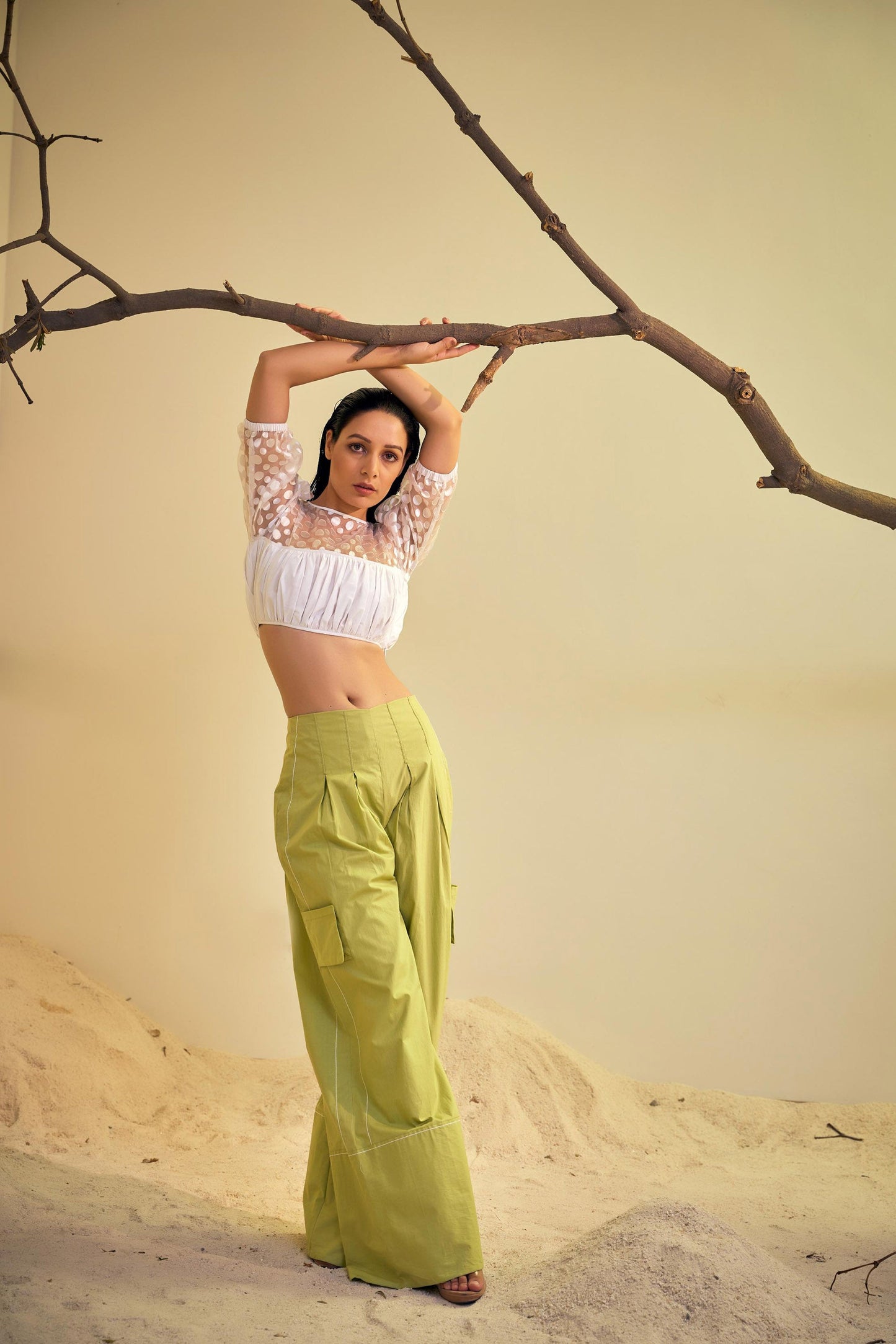 IRIS Peridot White , Green  crop top skirt