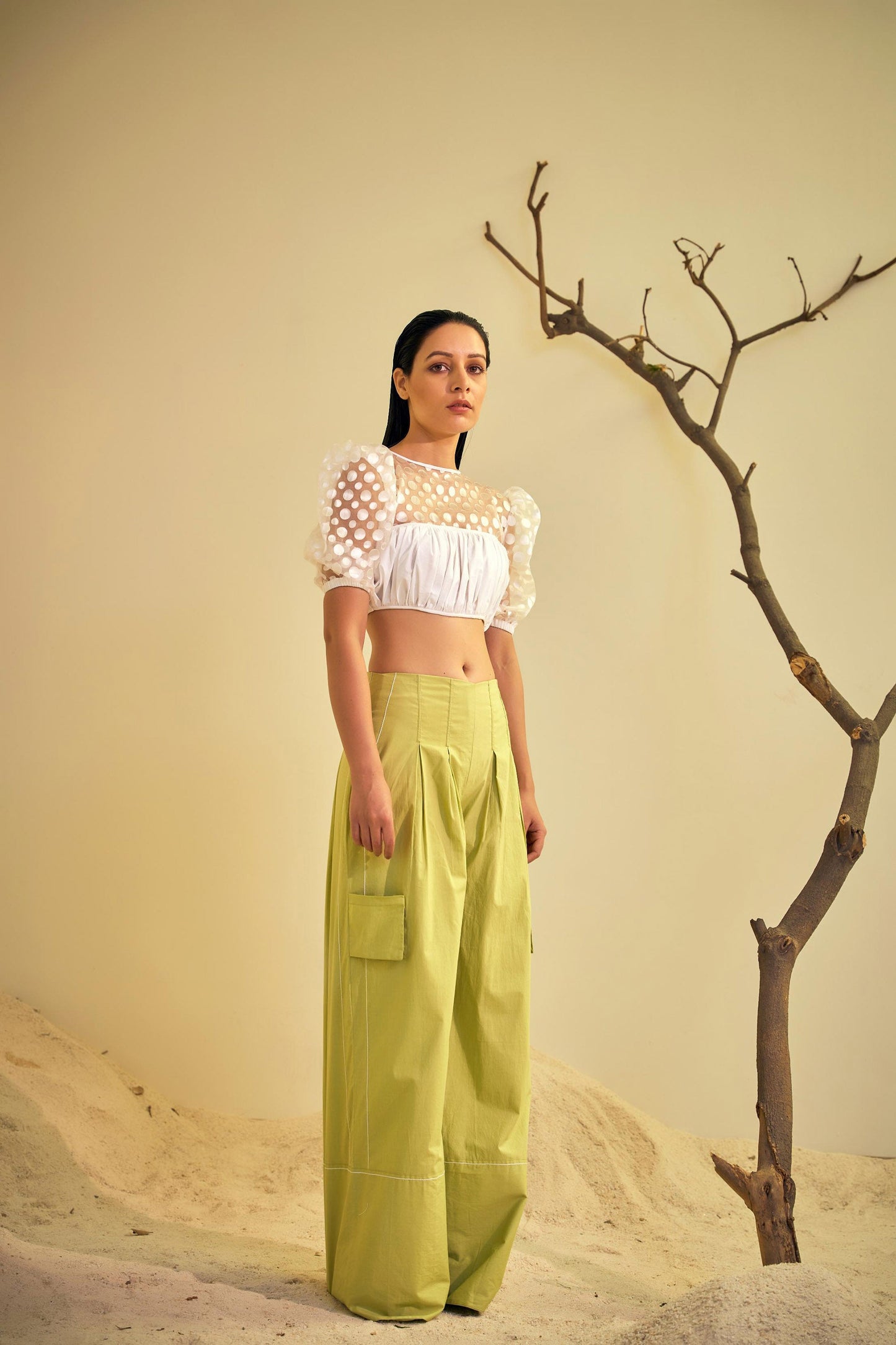 IRIS Peridot White , Green  crop top skirt