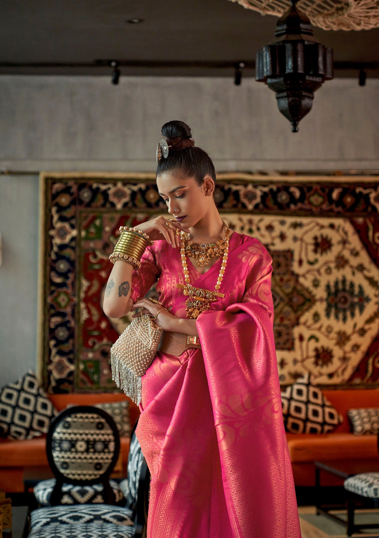 Pretty Pink Woven Silk Banarasi Saree
