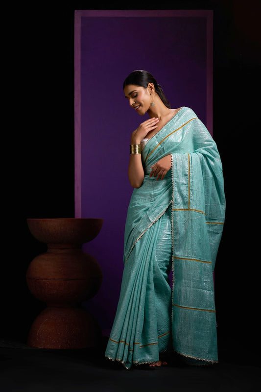 Blue Shimmer Pure Cotton Saree