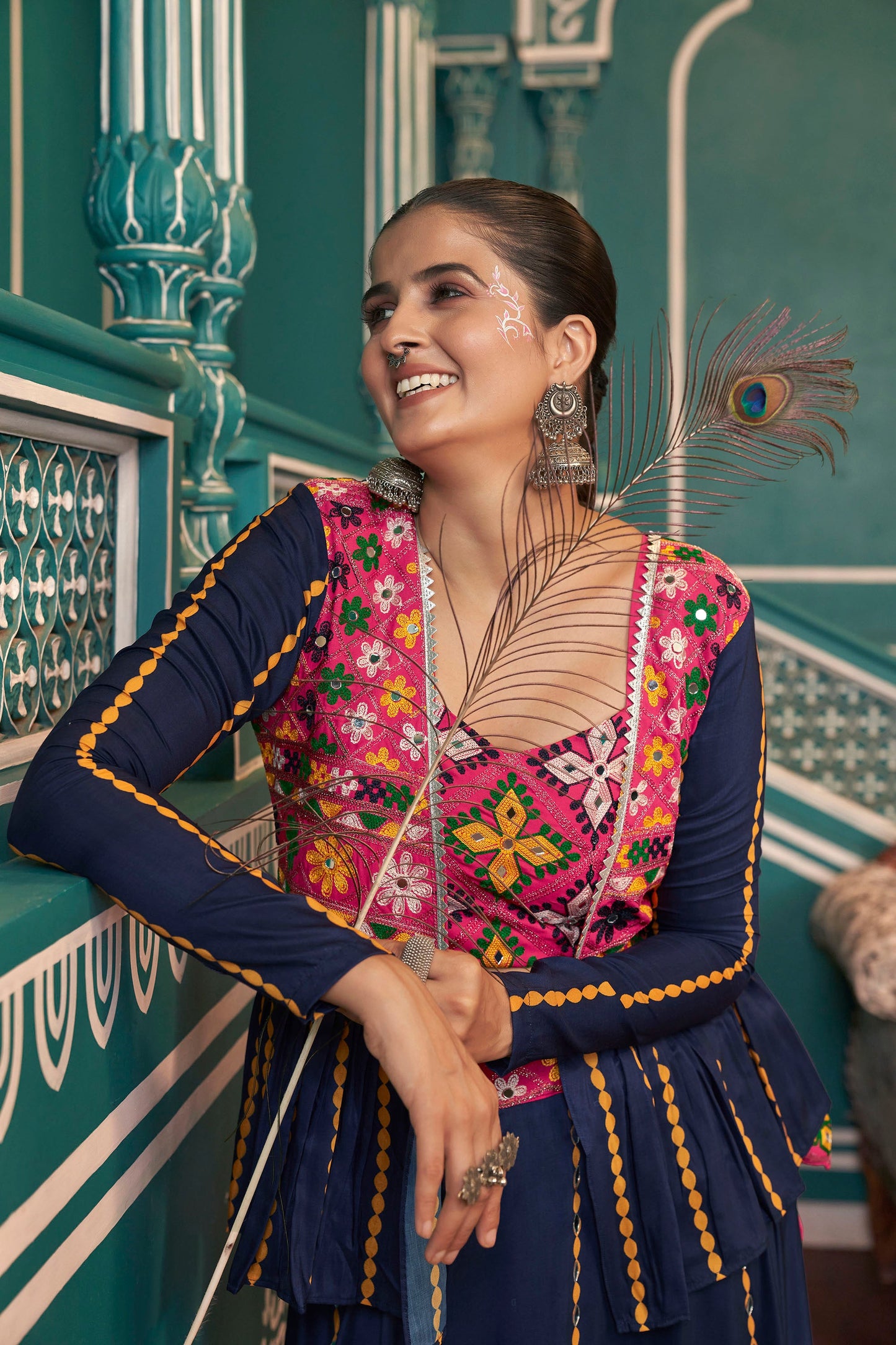 Multi Color Poly Maska Silk Mirror Work Navratri  Chaniya Choli