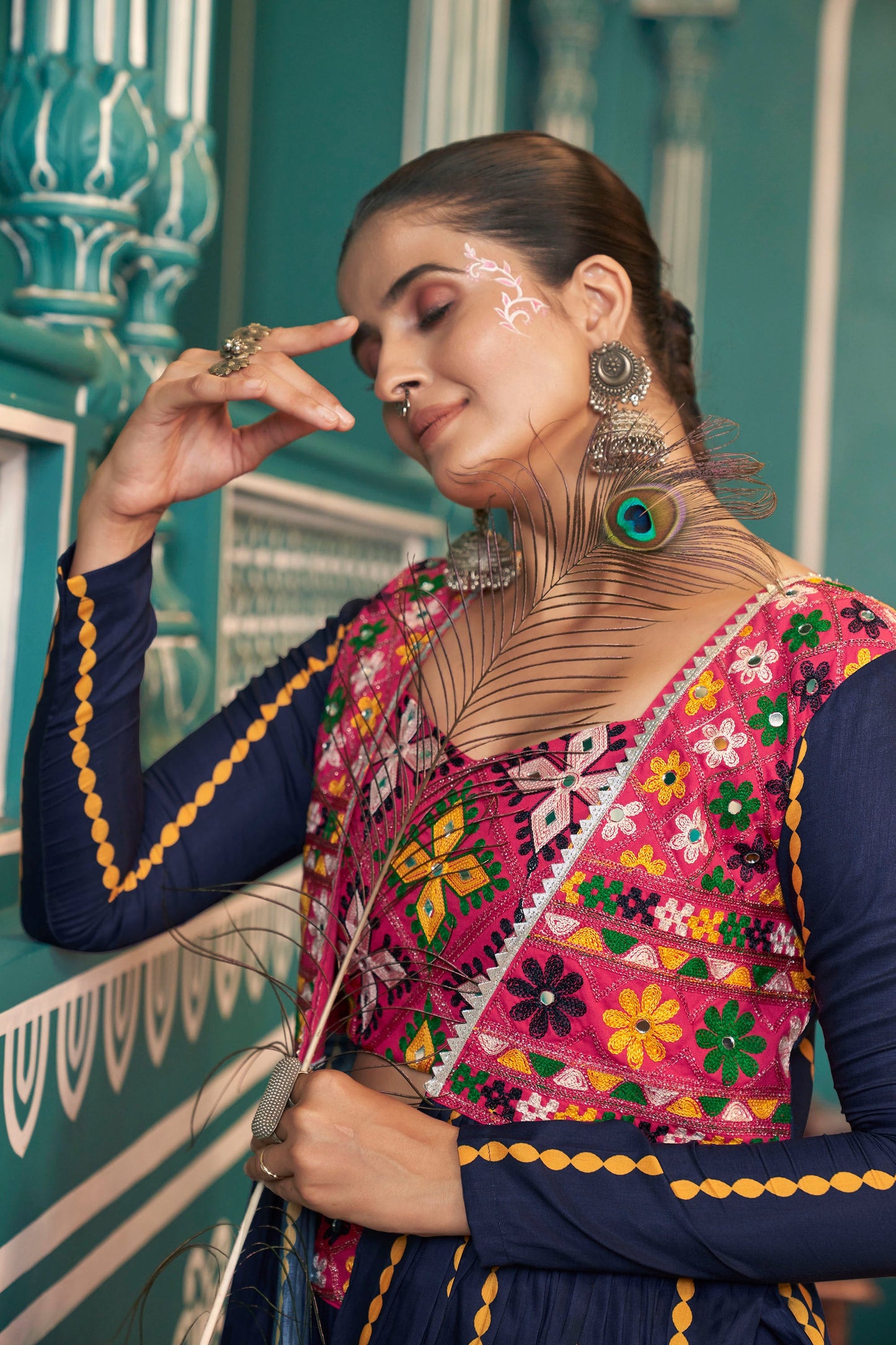 Multi Color Poly Maska Silk Mirror Work Navratri Chaniya Choli