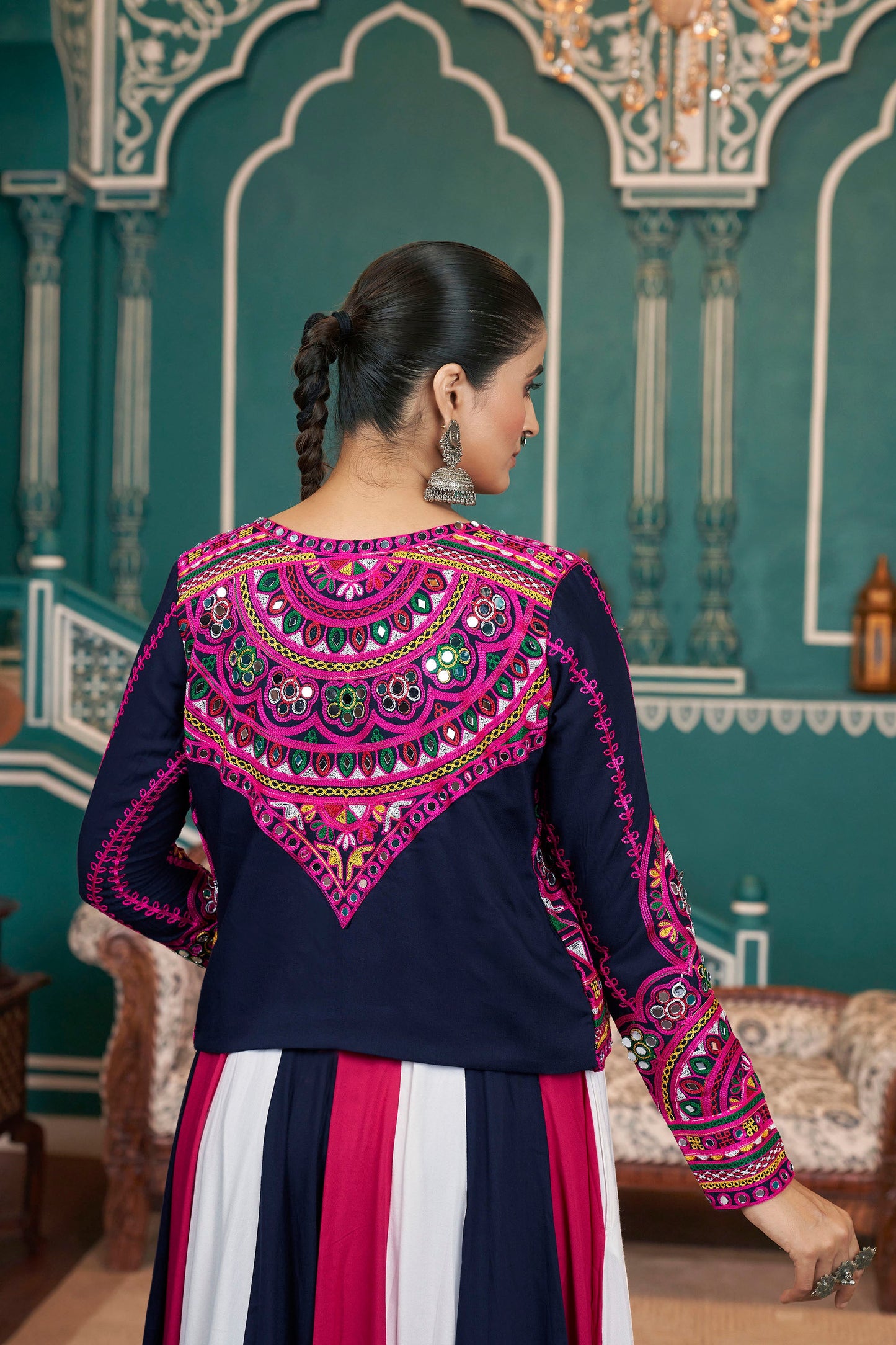 Multi Color Viscose Rayon Thread & Mirror Embroidery Navratri Chaniya Choli