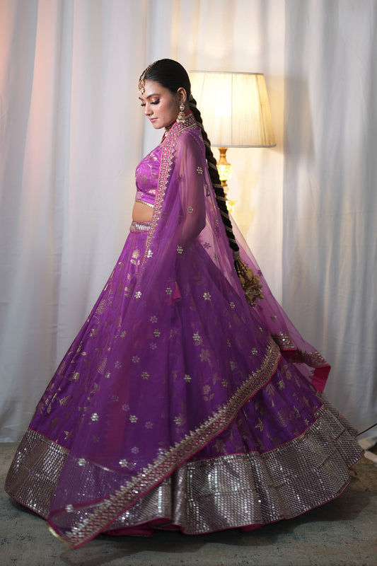 Purple Silk Brocade Lehenga for Bridesmaid