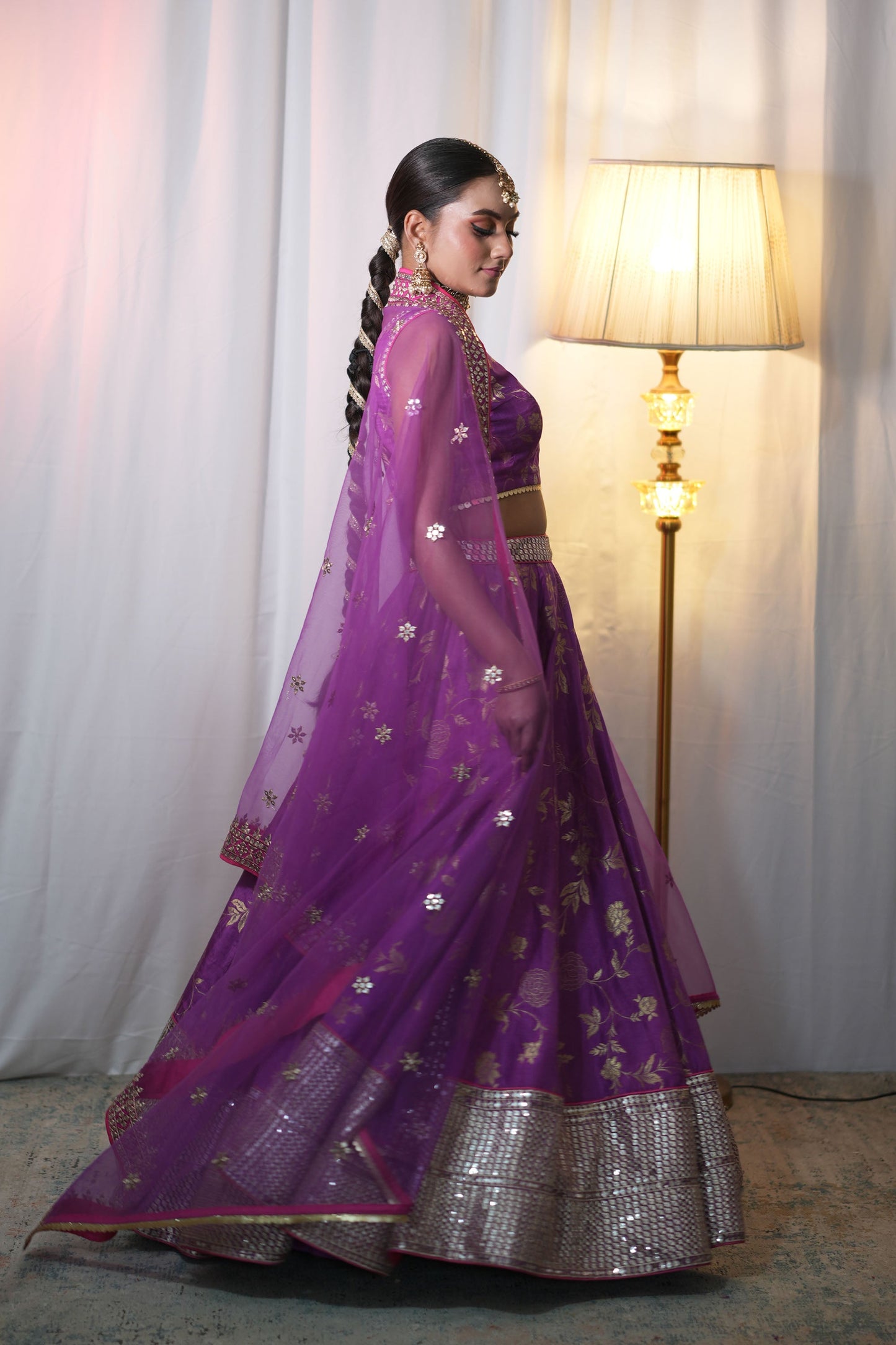 Purple Silk Brocade Lehenga for Bridesmaid