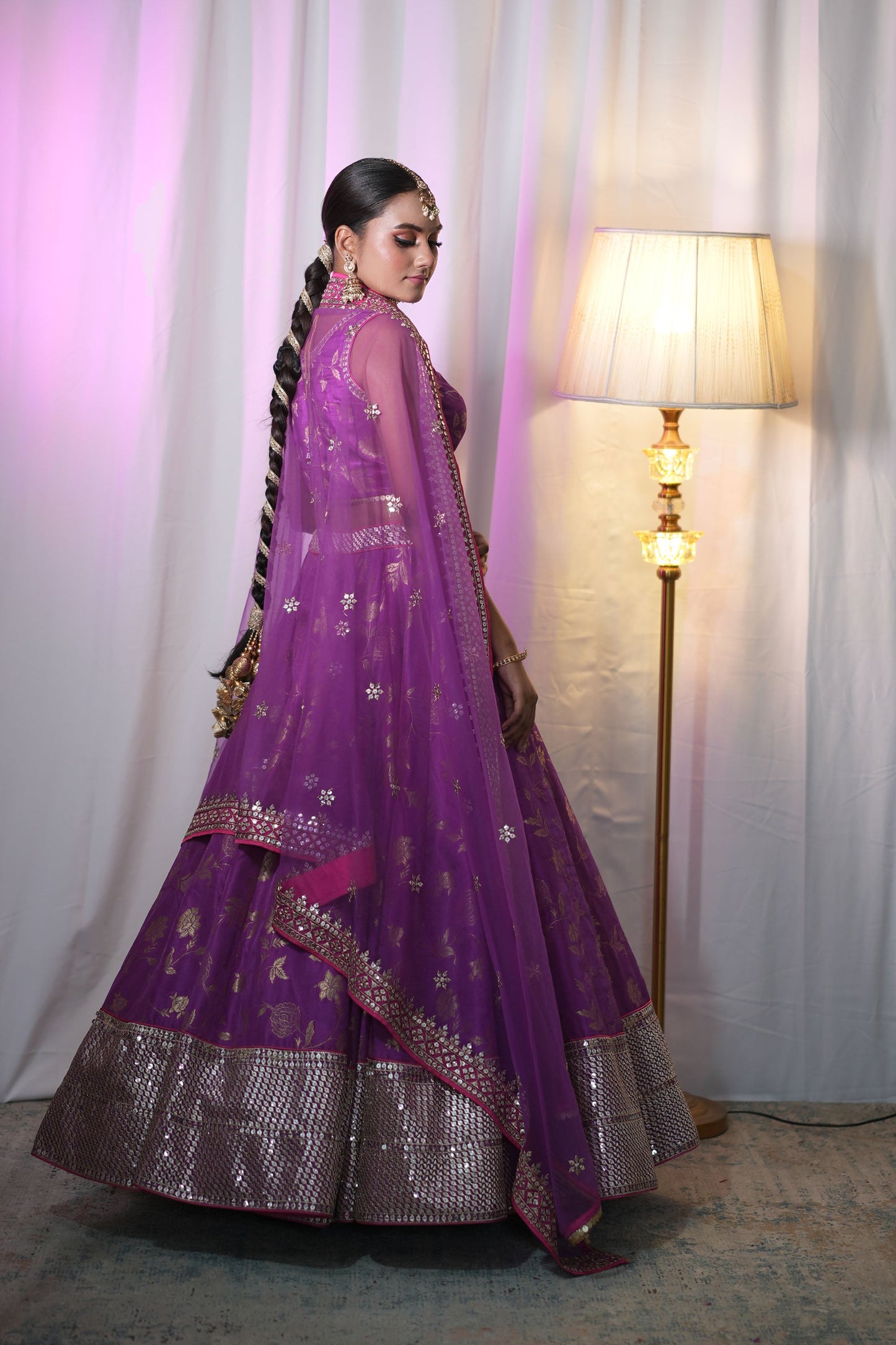 Purple Silk Brocade Lehenga for Bridesmaid