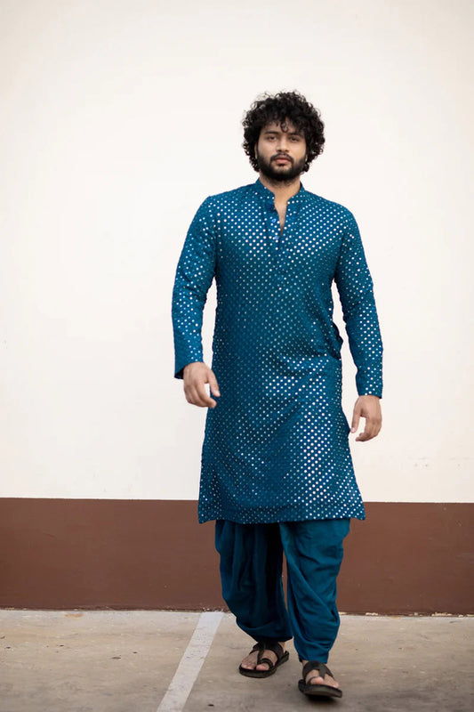 DJ Tillu Kurta set Teal Blue Georgette Intricate Embroidered Festive