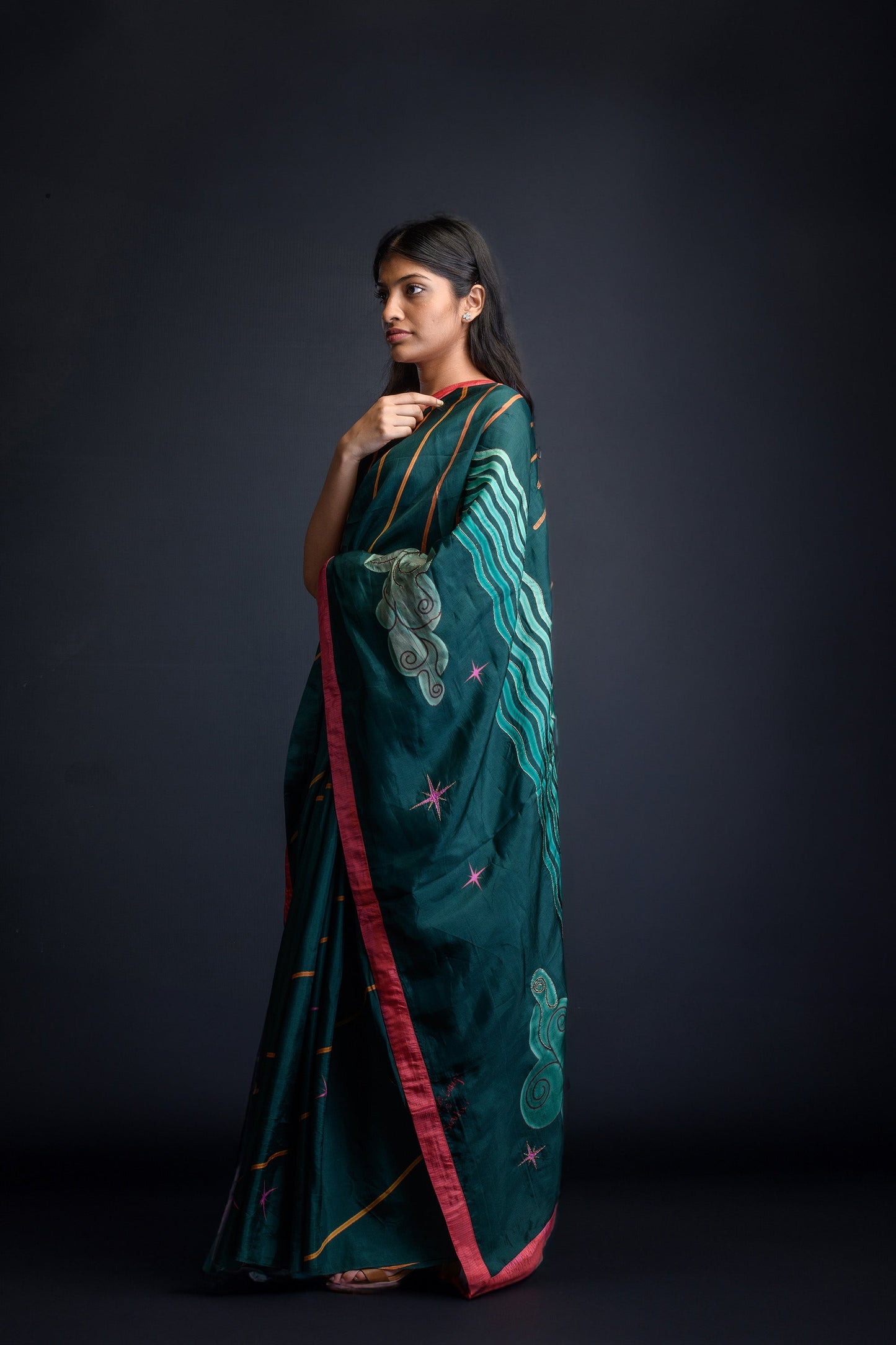 Green Zari Embroidered Uppada Silk Roshan Saree