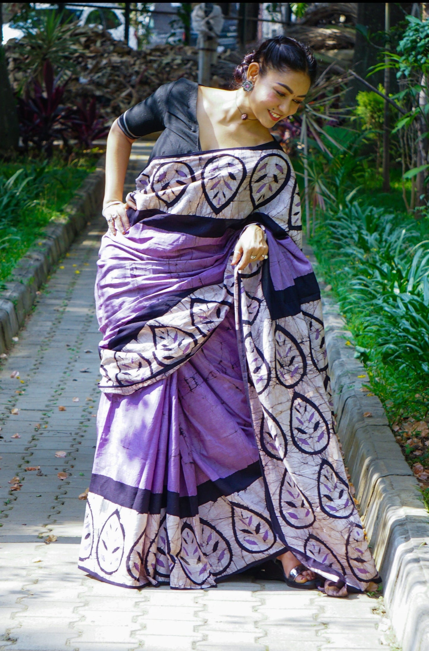 Lavender Love- Handblock Print Natural Dyed - Mulmul Cotton Saree