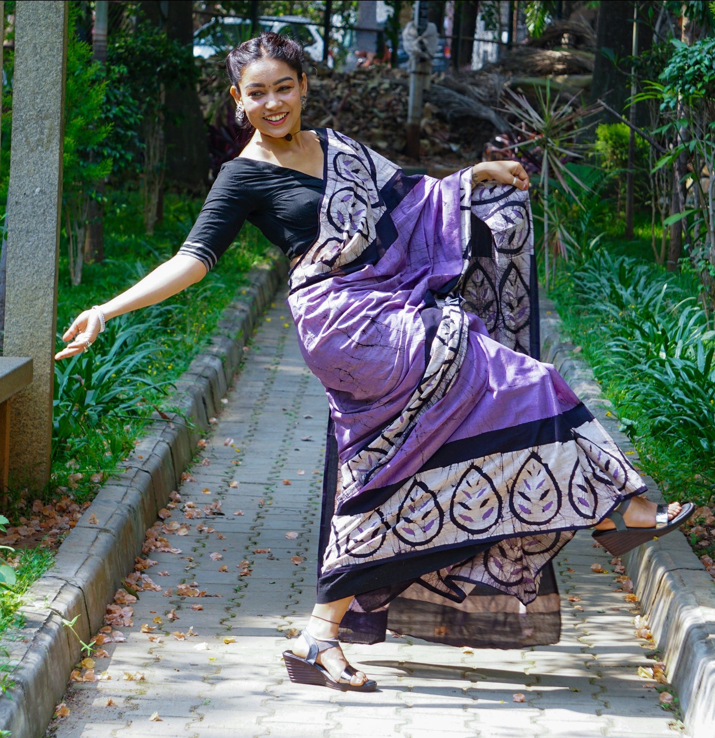 Lavender Love- Handblock Print Natural Dyed - Mulmul Cotton Saree