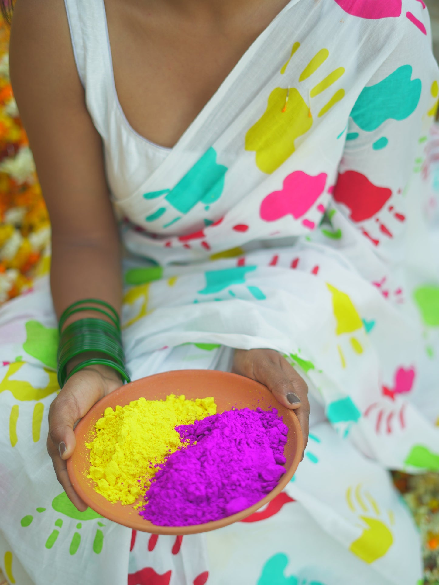 Holi Splash White Cotton Mulmul Saree