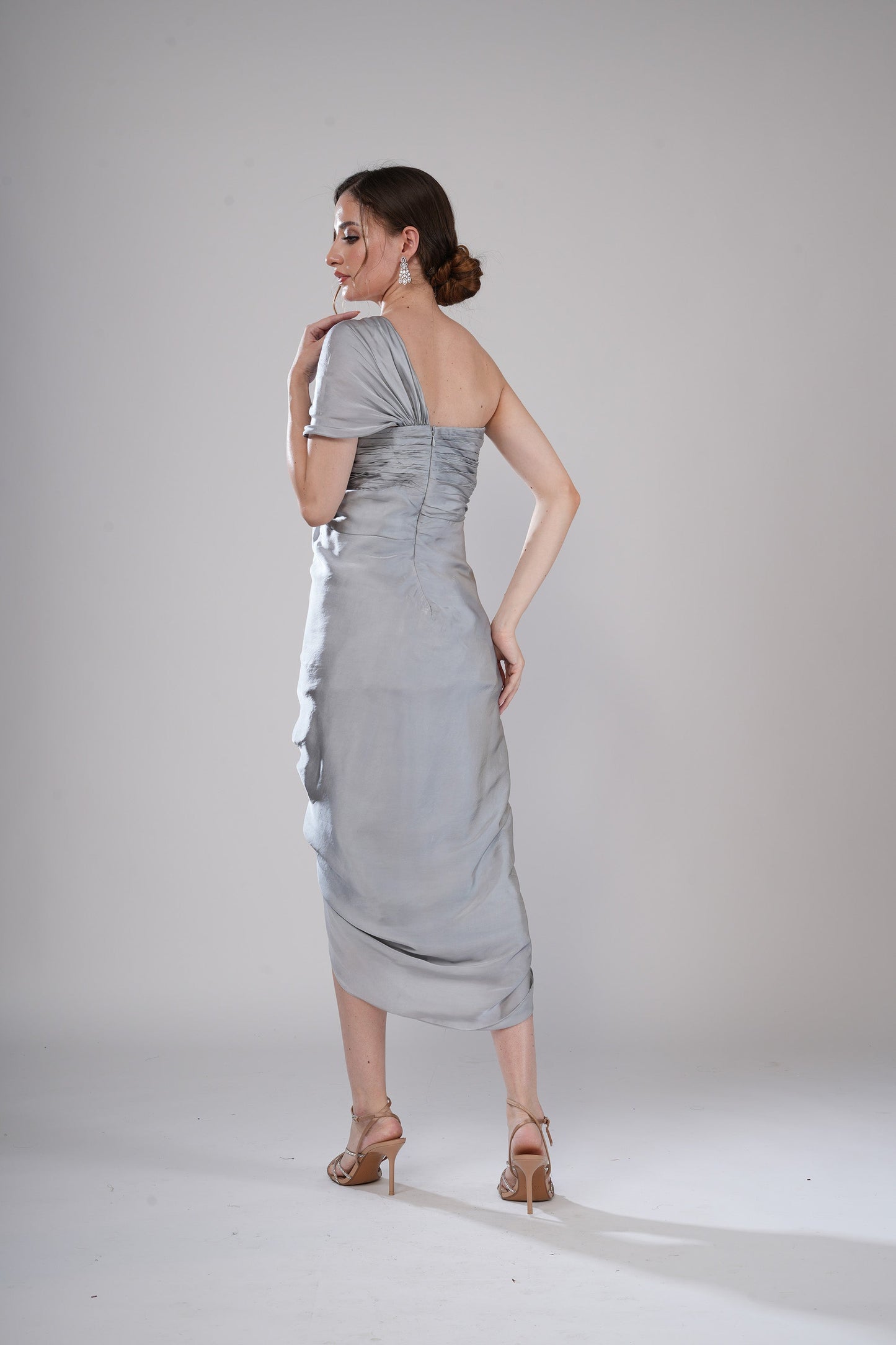 Smokey Saga Grey Satin Cocktail Dress