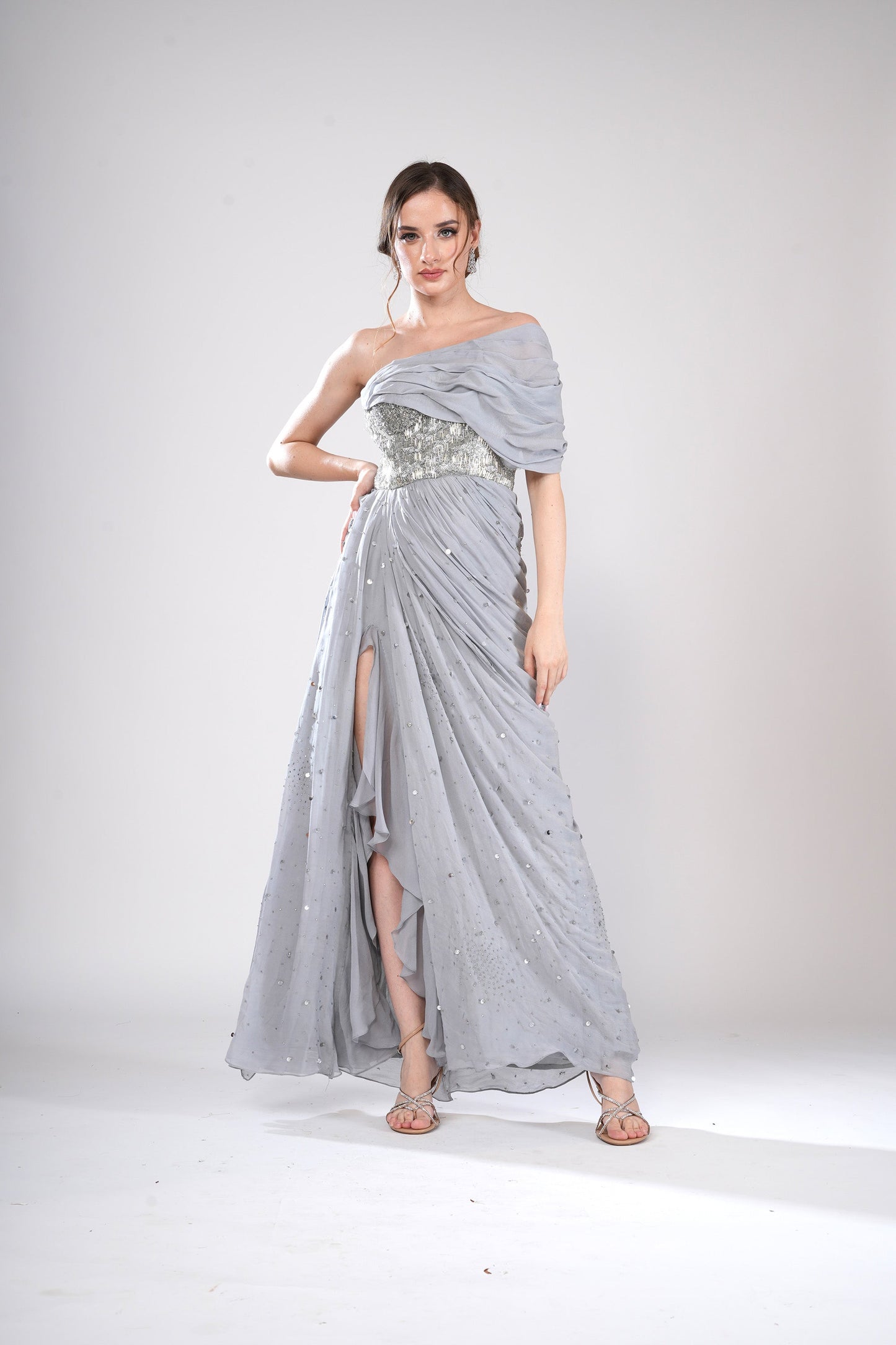 Shadow Moon Silver Tulle Cocktail Gown
