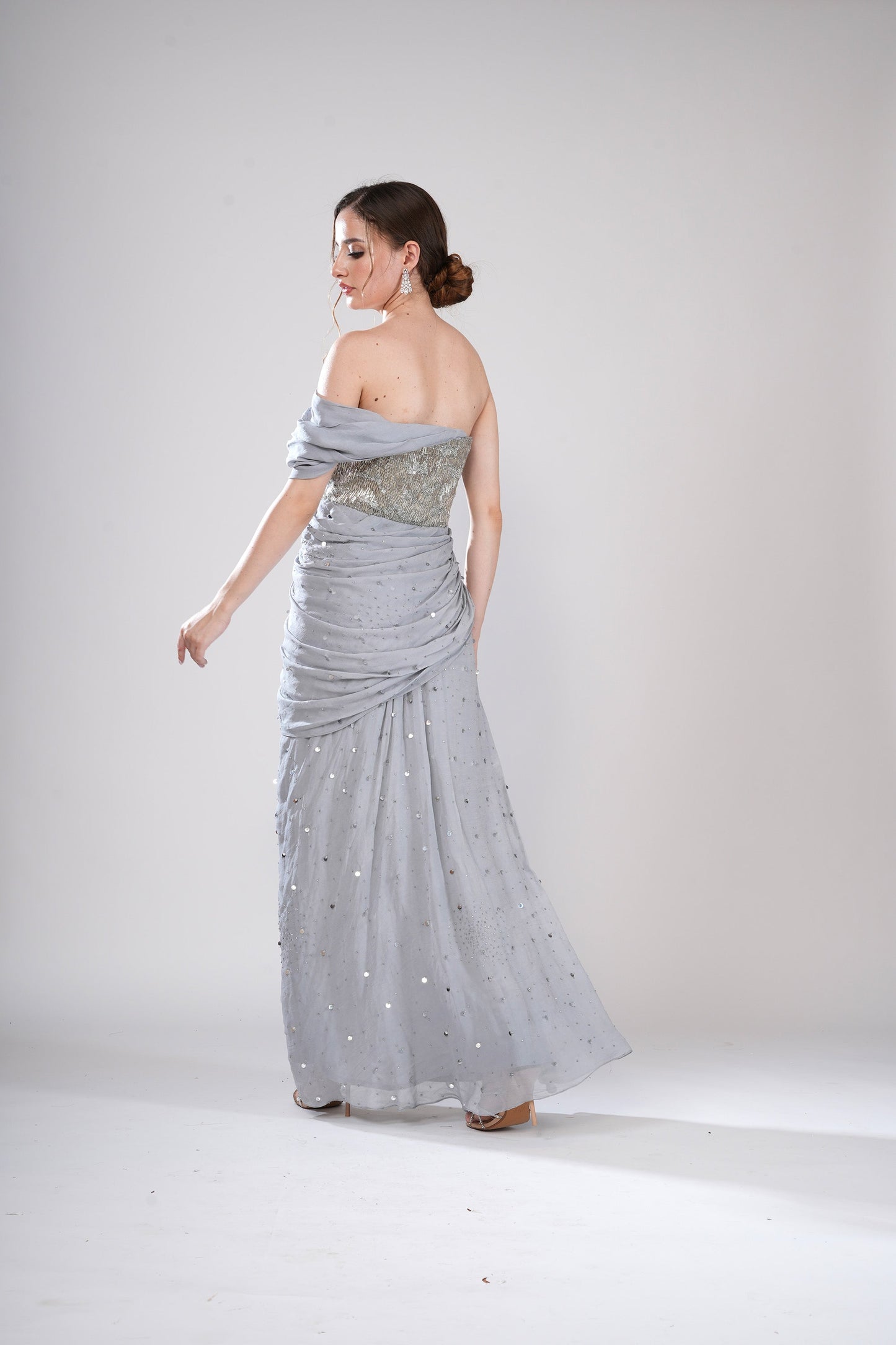 Shadow Moon Silver Tulle Cocktail Gown
