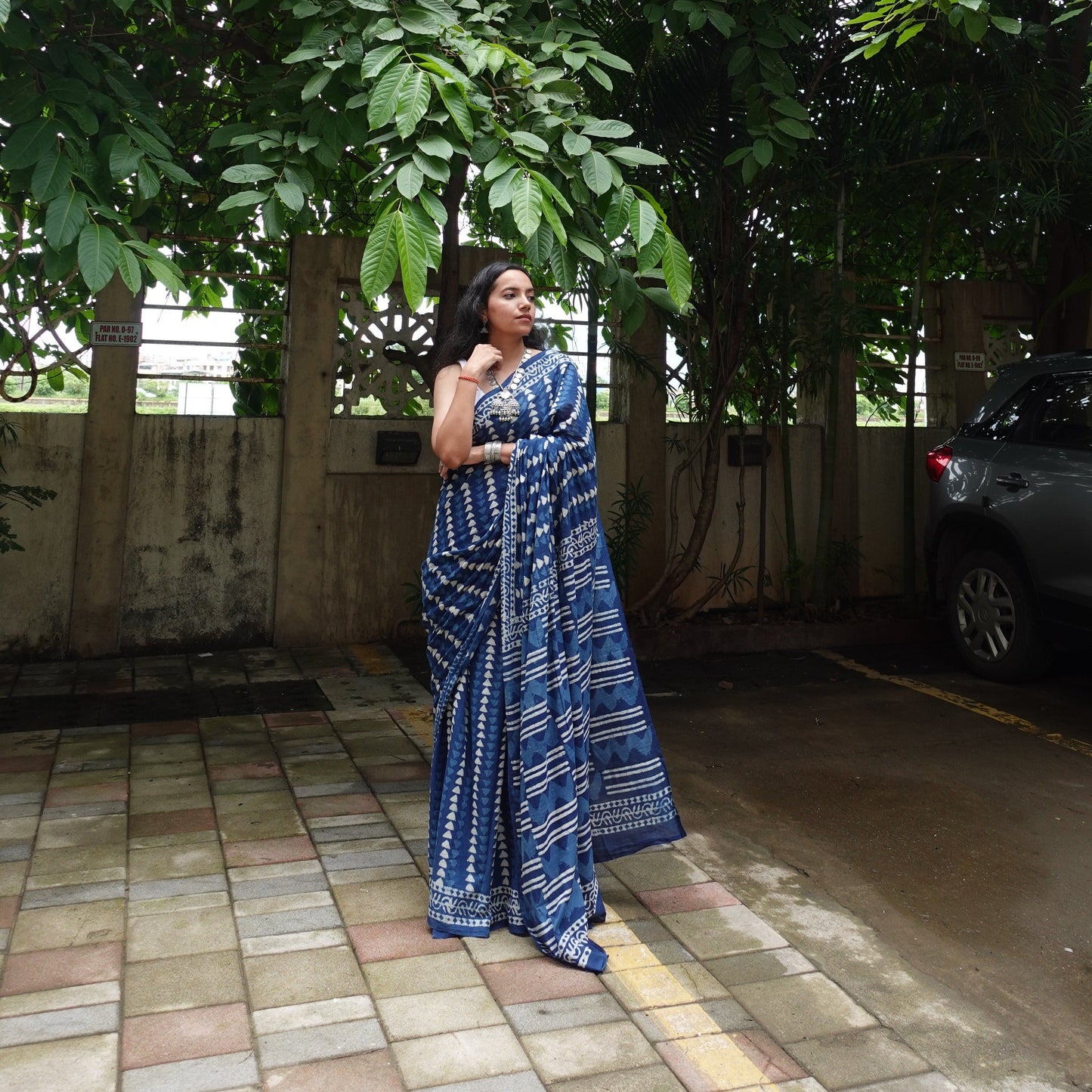 Indigo Series - Blue Handblock Dabu in Natural Dyes - Cotton Mulmul Saree