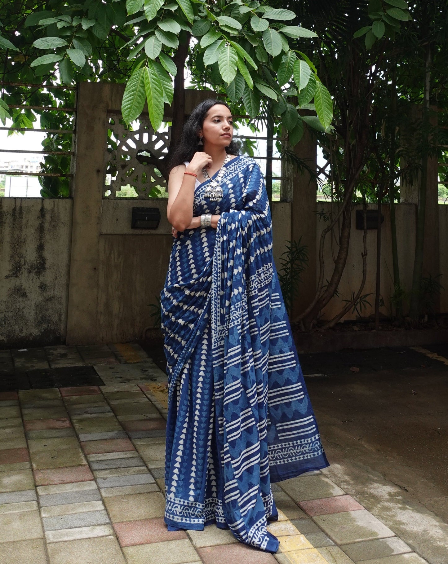 Indigo Series - Blue Handblock Dabu in Natural Dyes - Cotton Mulmul Saree