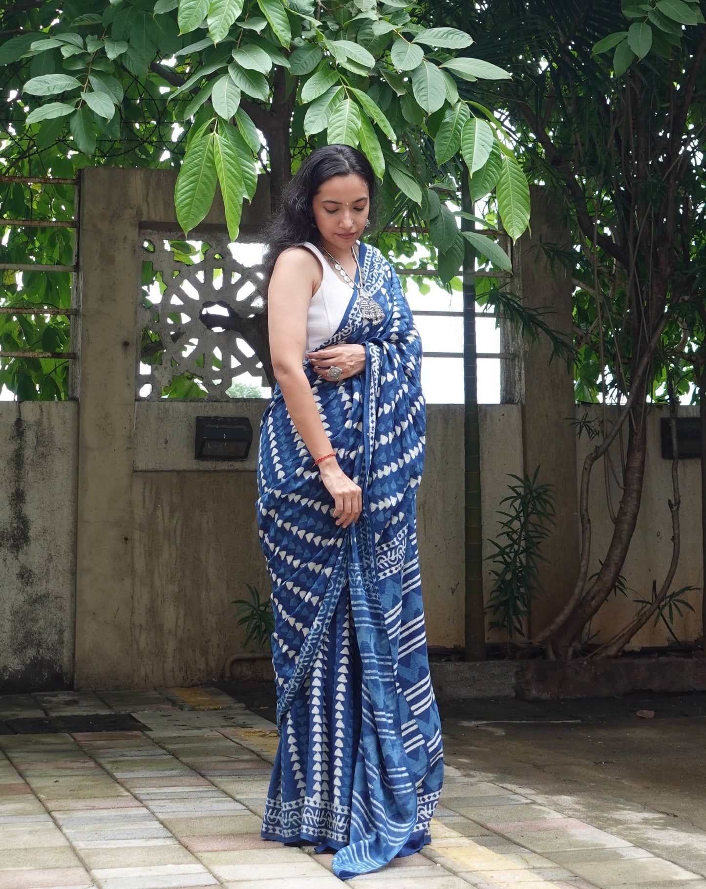 Indigo Series - Blue Handblock Dabu in Natural Dyes - Cotton Mulmul Saree
