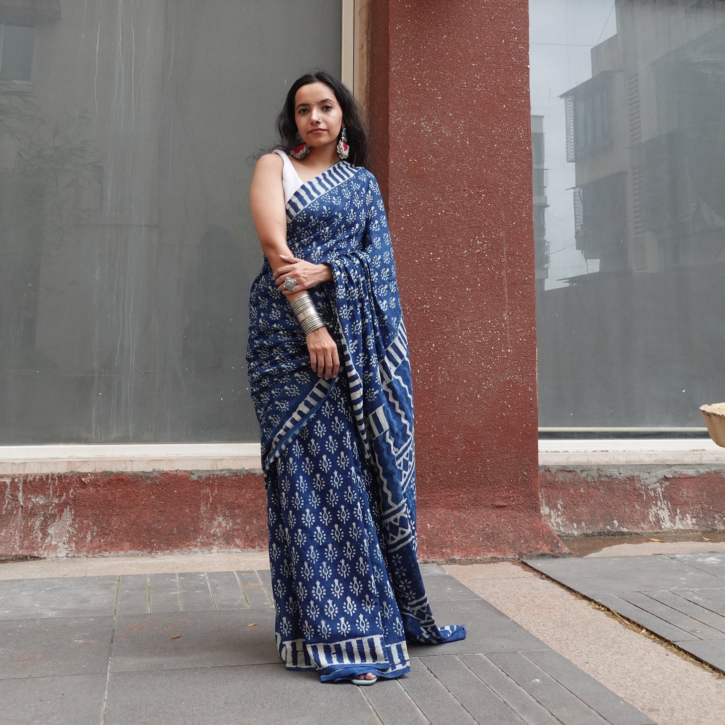 Indigo Lit - Blue Handblock Dabu in Natural Dyes - Cotton Mulmul Saree