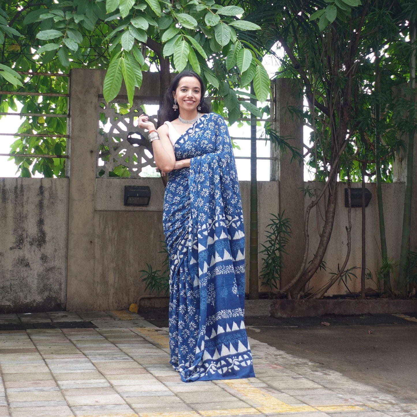 Indigo Splash - Blue Handblock Dabu in Natural Dyes - Cotton Mulmul Saree