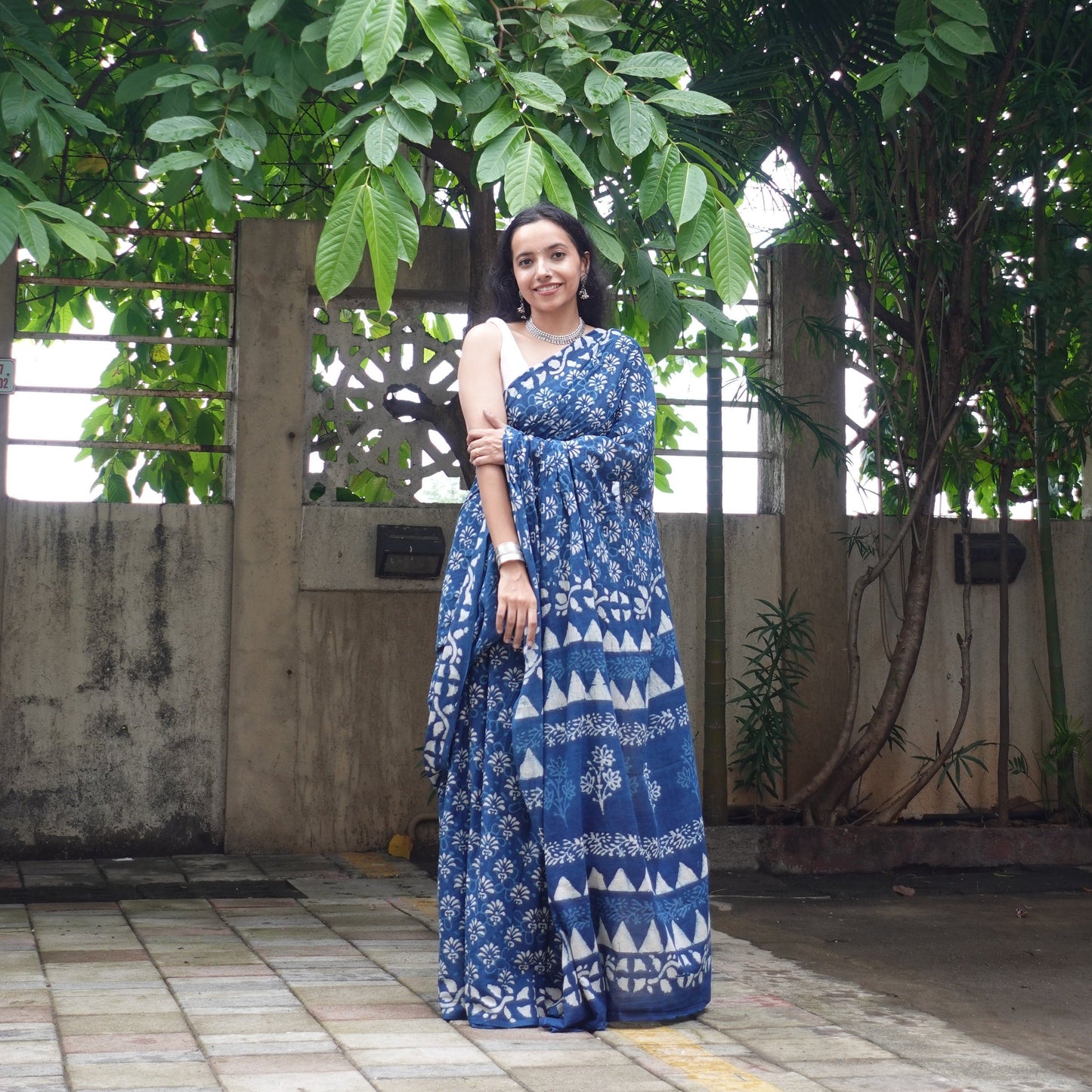 Indigo Splash - Blue Handblock Dabu in Natural Dyes - Cotton Mulmul Saree