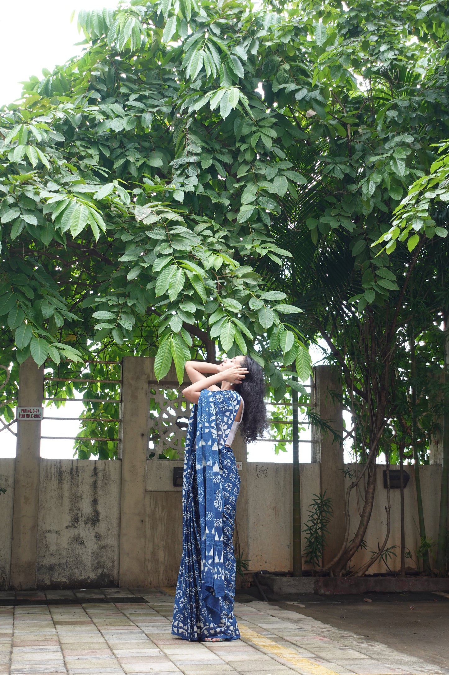 Indigo Splash - Blue Handblock Dabu in Natural Dyes - Cotton Mulmul Saree