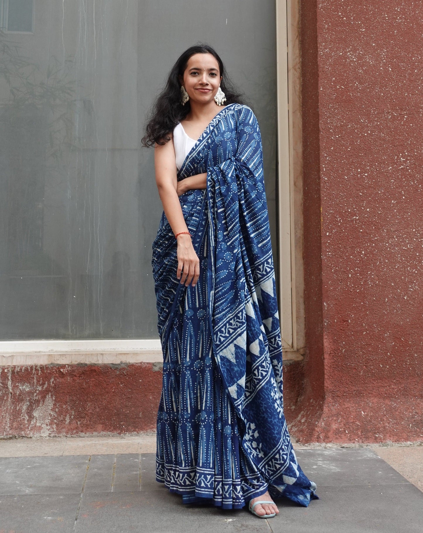 Indigo Light - Blue Handblock Dabu in Natural Dyes - Cotton Mulmul Saree