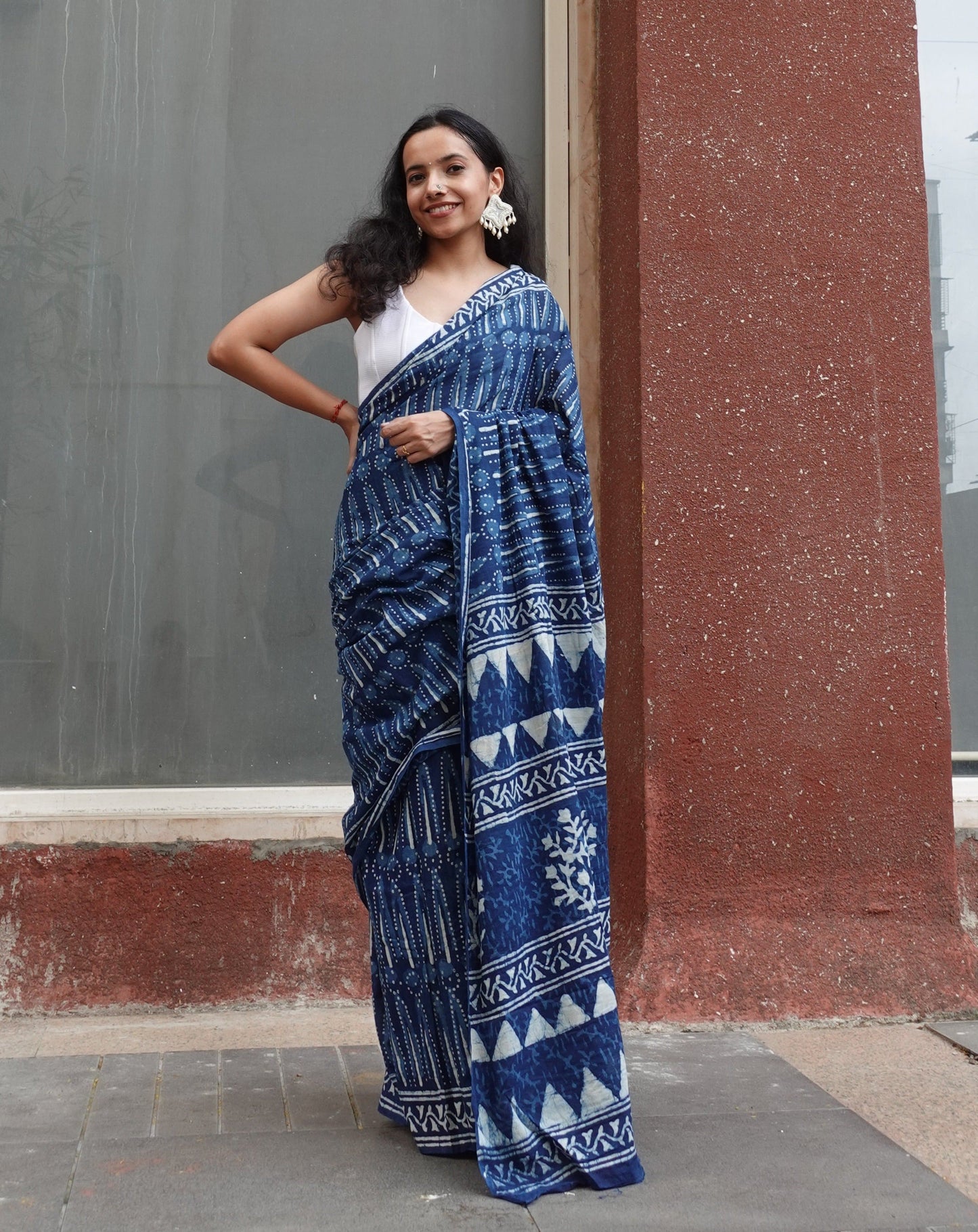 Indigo Light - Blue Handblock Dabu in Natural Dyes - Cotton Mulmul Saree