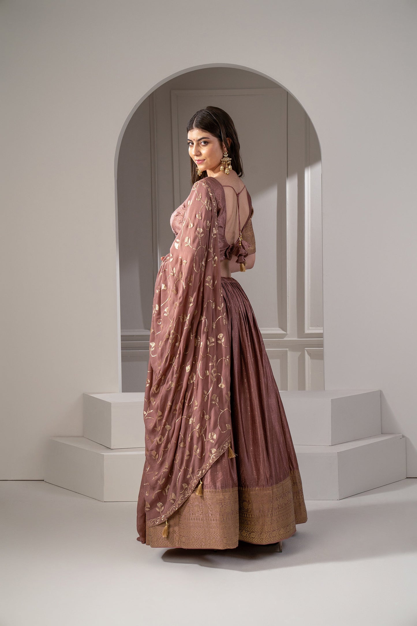 Rusty Rose Silk Sequins Embroidered Lehenga Set