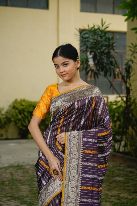 Chocolate Katan Pure Silk Saree