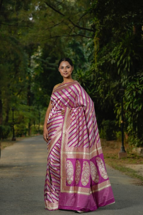 Lavender Katan Pure Silk Saree
