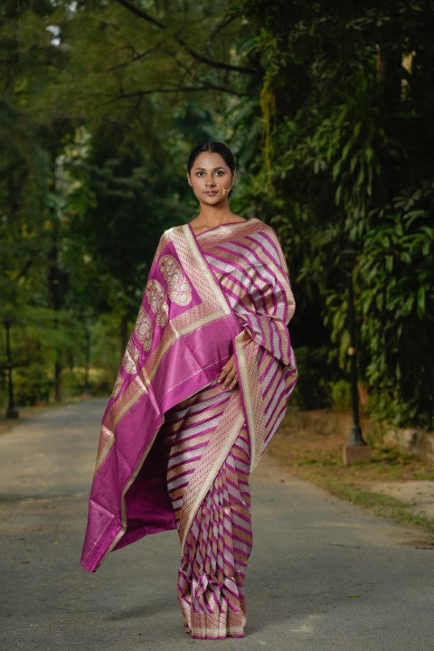 Lavender Katan Pure Silk Saree
