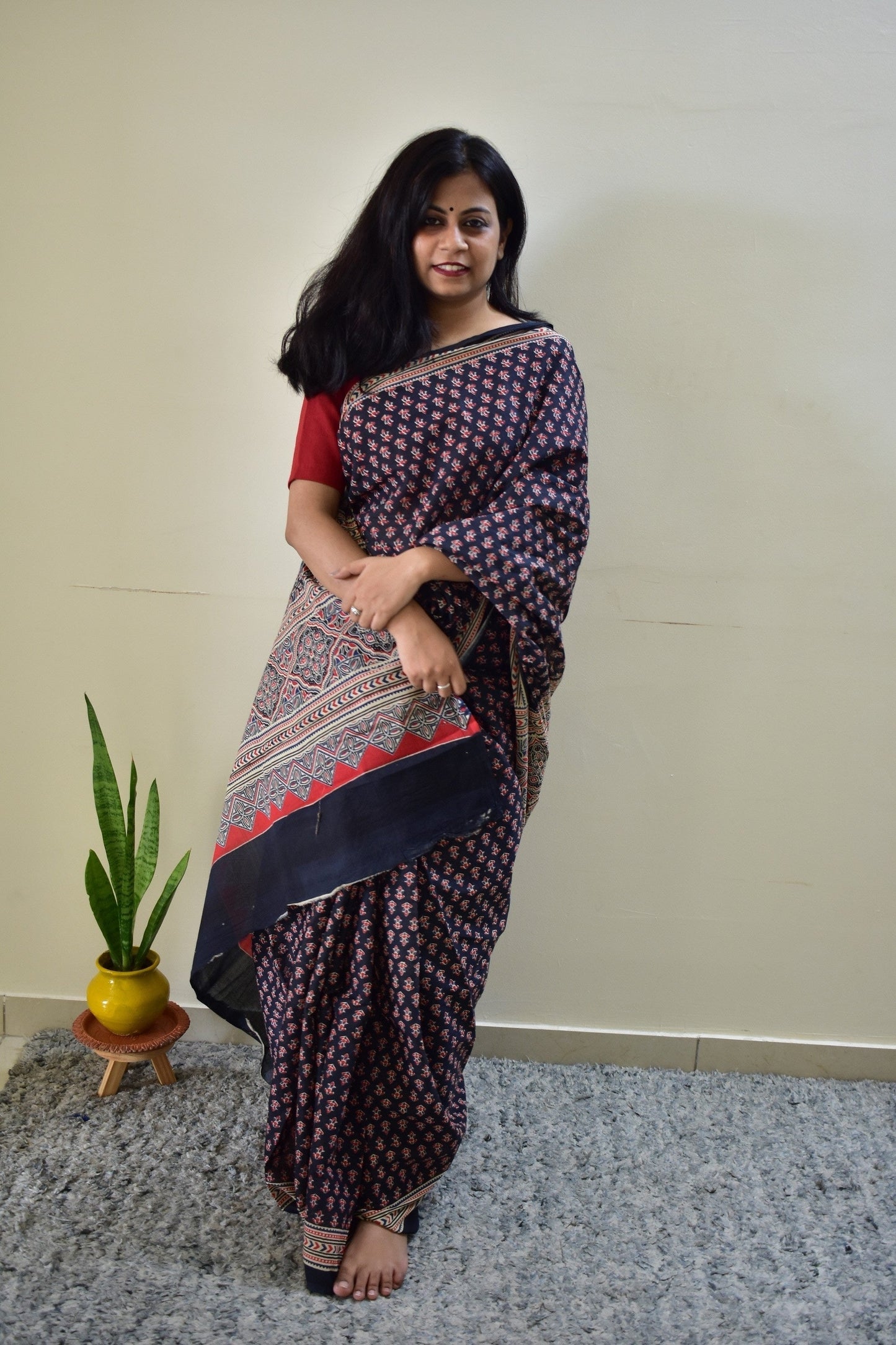 Maa-Si - Black Ajarkh Handblock - Cotton Mulmul Handblock Saree