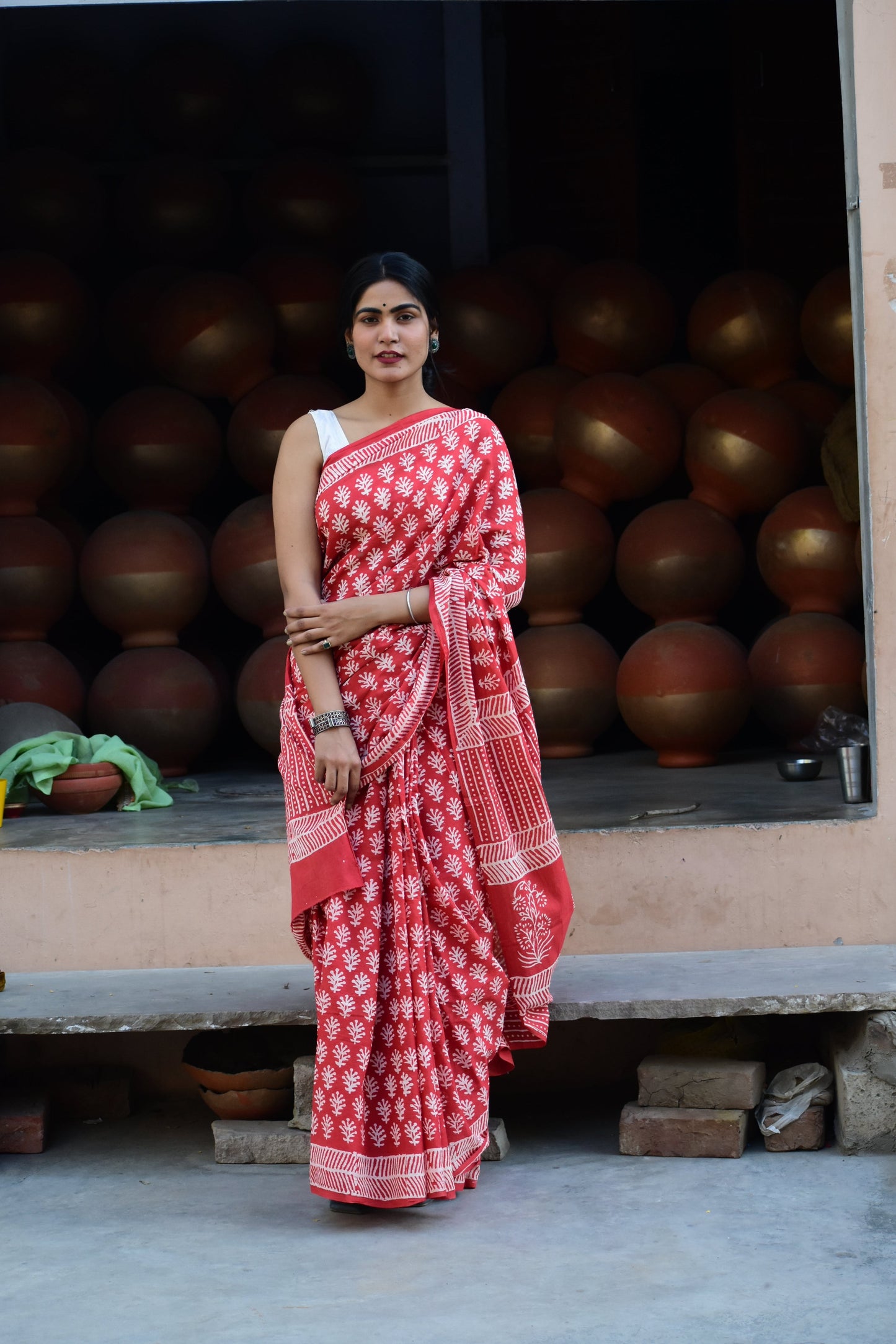 Eye-Candy - Mulmul Cotton Block Printed Red Saree
