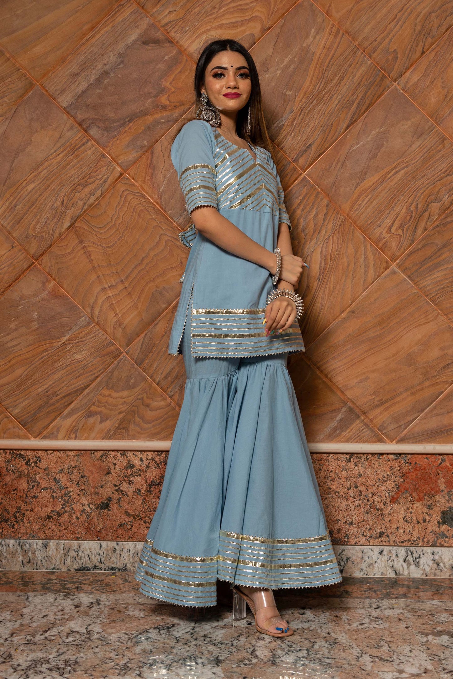 Ganguar Powder Blue Pure Cotton Sharara Set