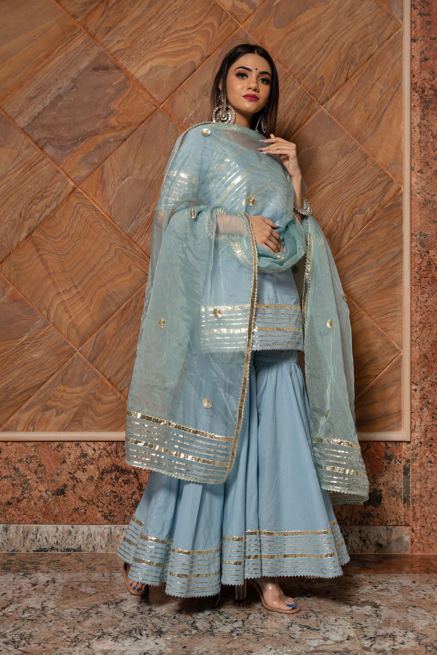 Ganguar Powder Blue Pure Cotton Sharara Set
