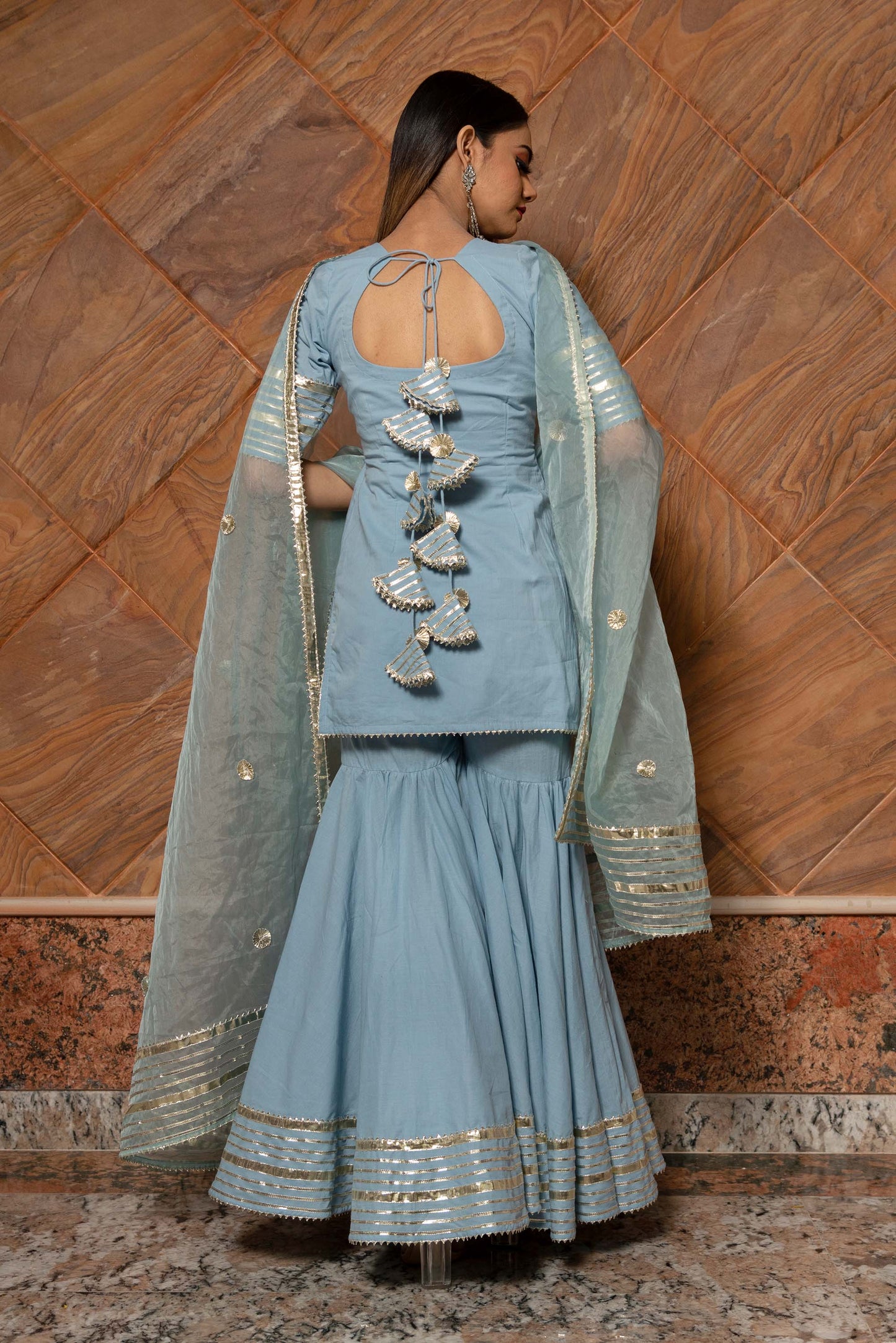 Ganguar Powder Blue Pure Cotton Sharara Set