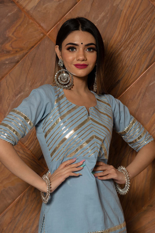 Ganguar Powder Blue Pure Cotton Sharara Set