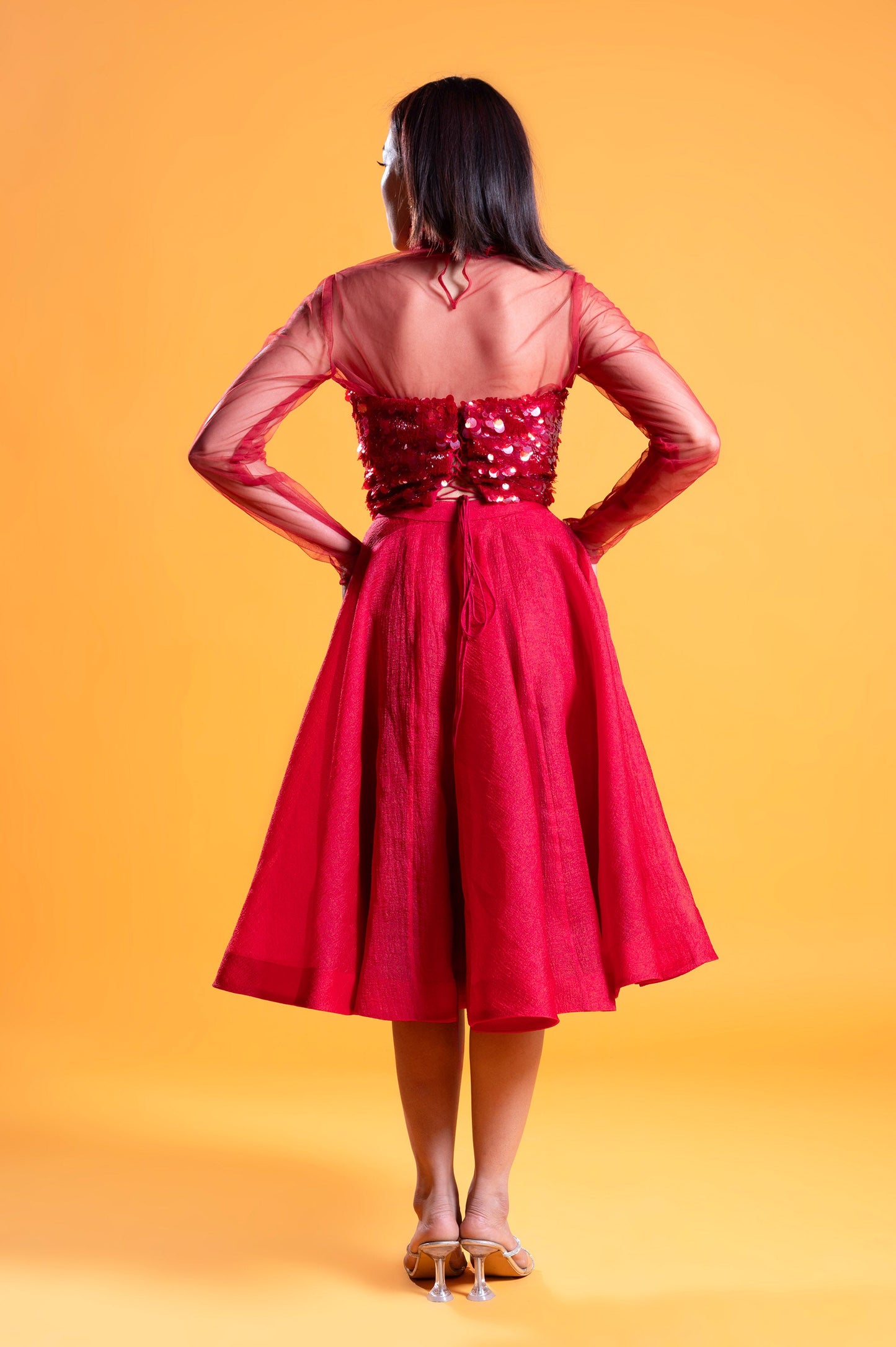 Verbena Red Satin & Tulle Three Piece Party Wear Set